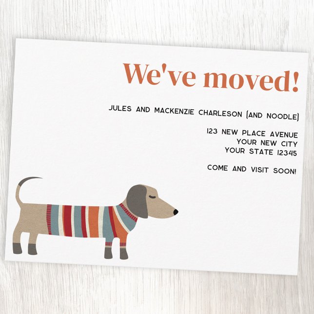 Carte Postale Faire-part Fun Dachshund Dog Moving Announcement (Fun Dachshund dog personalized custom text moving new home announcement postcard)