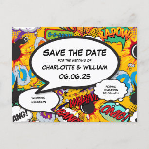 Carte Postale Faire-part Fun Modern Save the Date Comic Book