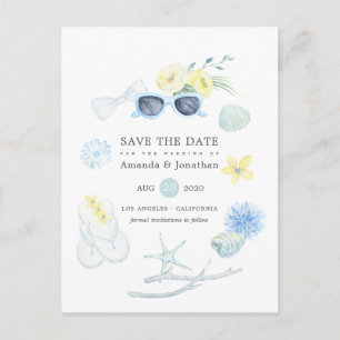 Carte Postale Faire-part Fun Watercolor Summer Beach Wedding Enregistrer la