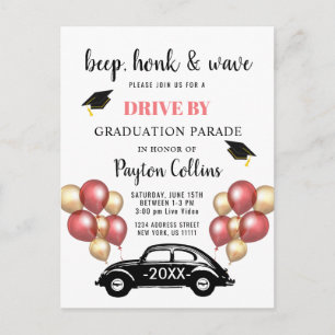 Carte Postale Faire-part Funny Class of 2024 DRIVE BY Graduation Party