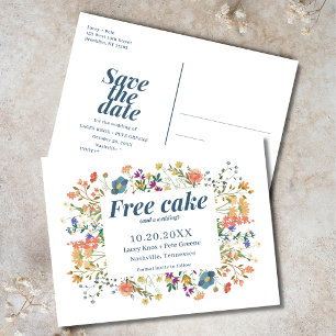 Carte Postale Faire-part Funny Free Cake Fleurs sauvages mariage Enregistre