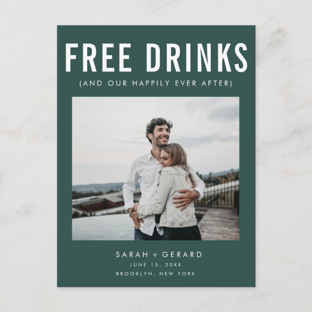 Carte Postale Faire-part Funny Free Drink Photo Wedding Save the Date (Devant)