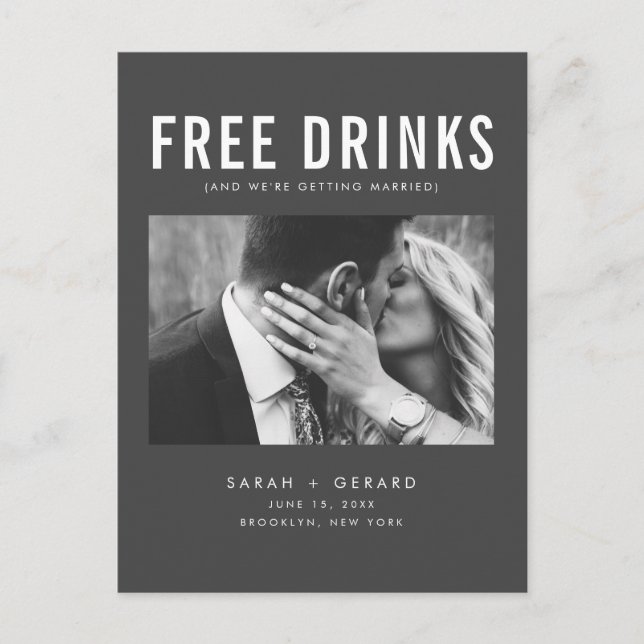 Carte Postale Faire-part Funny Free Drink Photo Wedding Save the Date (Devant)