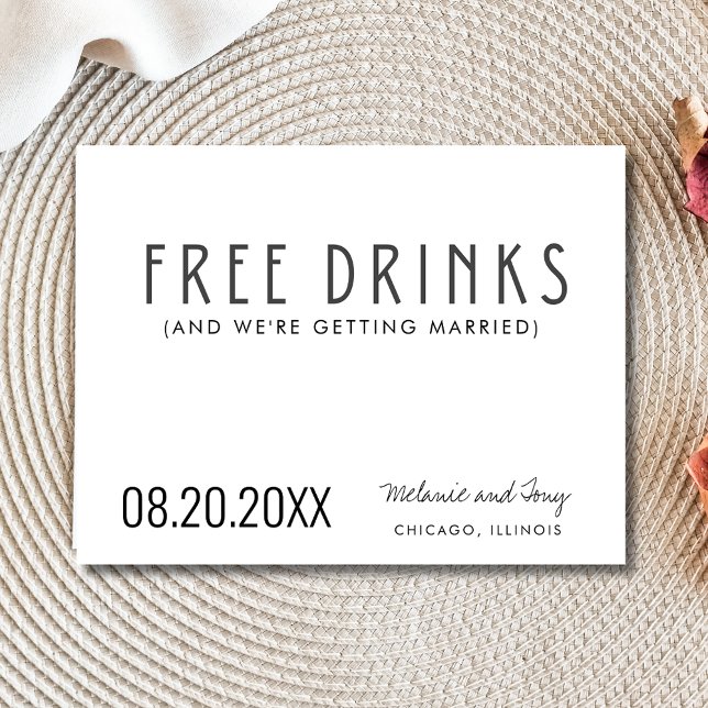 Carte Postale Faire-part Funny Free Drink Photo Wedding Save the Date (Funny Free Drinks Photo Wedding Save the Date)