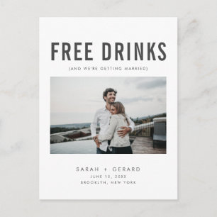 Carte Postale Faire-part Funny Free Drinks Mariage Photo Save the Dates