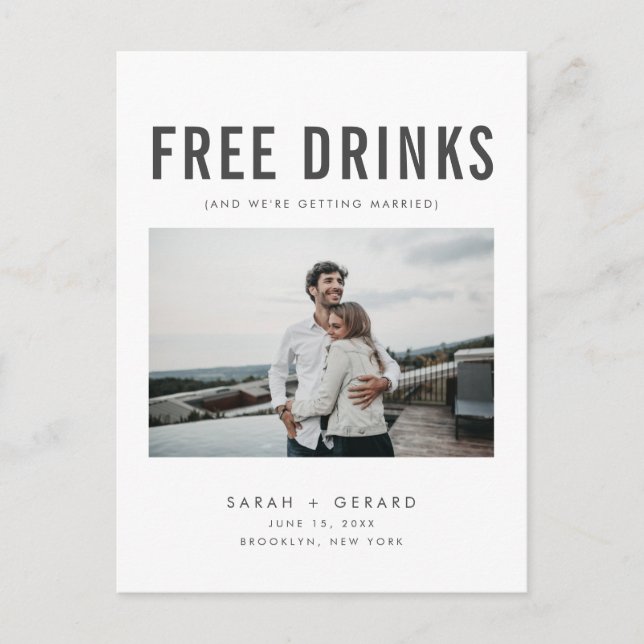 Carte Postale Faire-part Funny Free Drinks Mariage Photo Save the Dates (Devant)