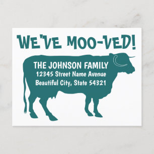 Carte Postale Faire-part Funny Moving Cow Nouvelle adresse Nous avons Moo-v