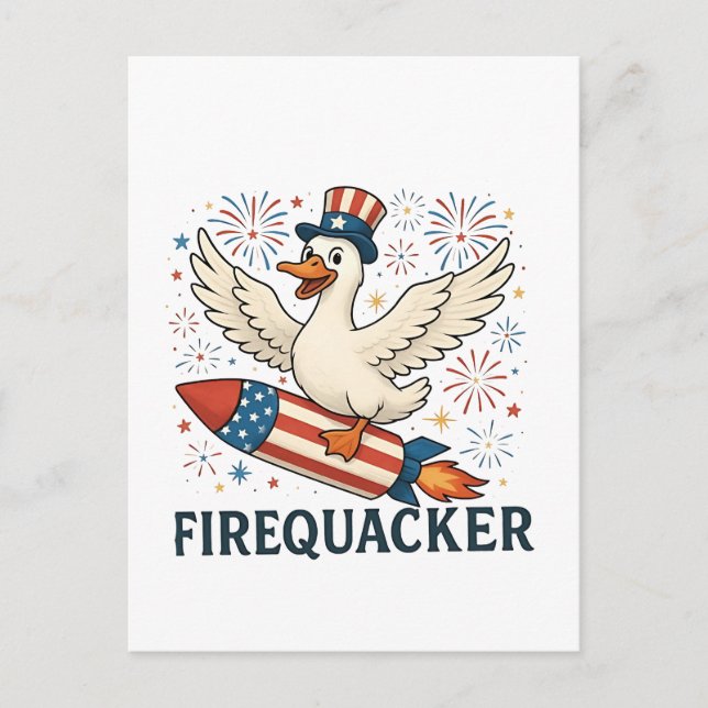 Carte Postale Faire-part Funny Rubber Duck USA Patriotic Firequacker 4e (Devant)