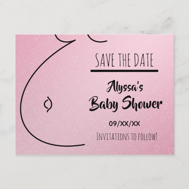 Carte Postale Faire-part Futur Bébé Cœurs Roses Baby Shower Save The Date (Devant)