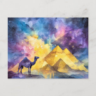 Carte Postale Faire-part Galaxie de désert à l'aquarelle Chameau Pyramide V