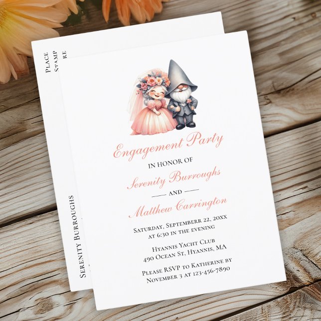 Carte Postale Faire-part Garden Gnome Orange Woodland Engagement Party (Créateur téléchargé)