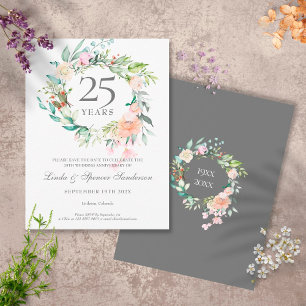 Carte Postale Faire-part Garland rose 25e anniversaire Enregistrer la date