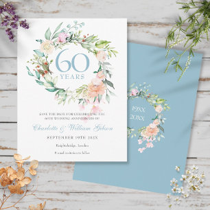 Carte Postale Faire-part Garland rose 60e anniversaire Enregistrer la date