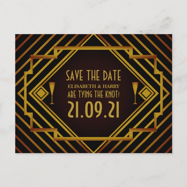 Carte Postale Faire-part Gatsby Gold 2020 Mariage Enregistrer La Date (Devant)