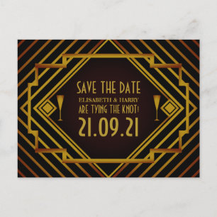 Carte Postale Faire-part Gatsby Gold 2020's Wedding Save The Date