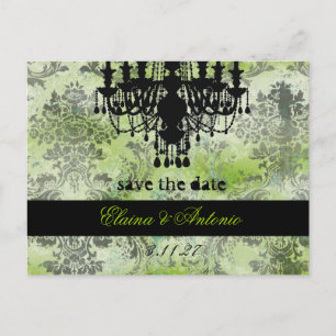 Carte Postale Faire-part GC   Joli lustre vert citron damas noir