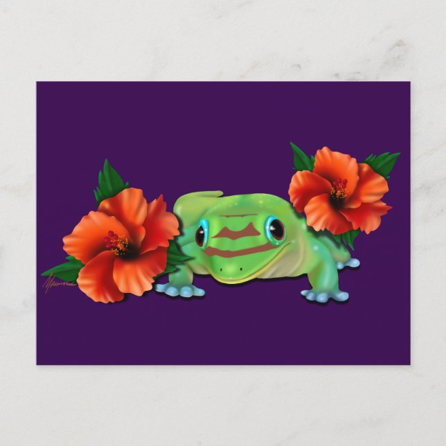 Carte Postale Faire-part Gecko diurne à l'hibiscus  (Devant)