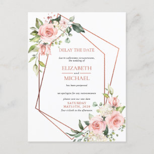 Carte Postale Faire-part Géométrique Cuivre Rose Floral Délai Date