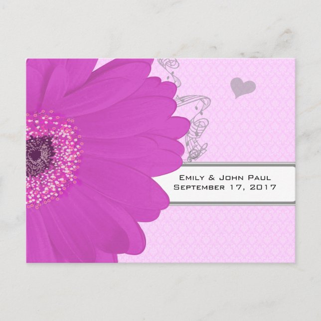 Carte Postale Faire-part Gerber Fuchsia & Grey Paisley Enregistrer La Date (Devant)
