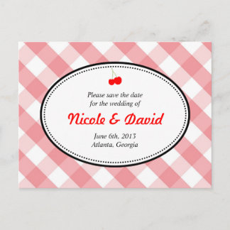 Carte Postale Faire-part Gingham rose paysan rustique à l'affiche de sauveg