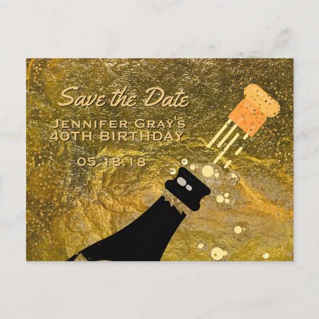 Carte Postale Faire-part Glam Black Gold Save the Date Champagne Anniversai (Devant)