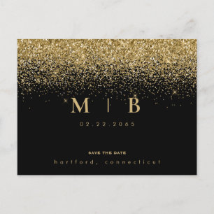 Carte Postale Faire-part Glam Gold Monogramme Noir Enregistrer la date