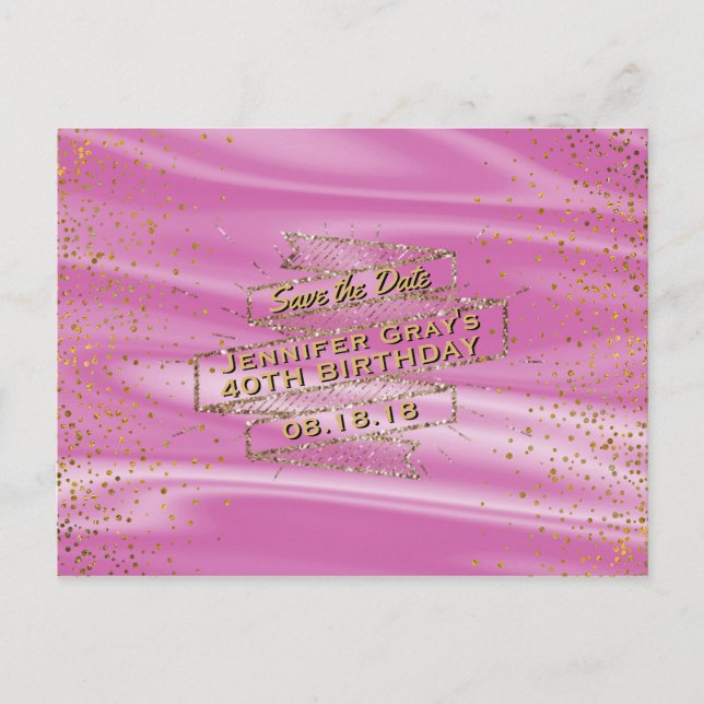Carte Postale Faire-part Glam Gold Rose Enregistrer la date Fête d'annivers (Devant)