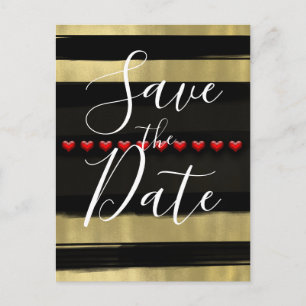 Carte Postale Faire-part Glam moderne Black & Gold Red Hearts Enregistrer l