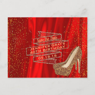 Carte Postale Faire-part Glam Or Sauver la Date Élégant Fête d'anniversaire
