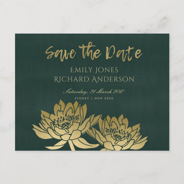 CARTE POSTALE FAIRE-PART GLAMOUR OR OR LILY FLEUR SAVE THE DATE (Devant)