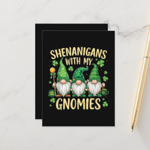 Carte Postale Faire-part Gnome de la Fête de la Saint-Patrick Chanceux Trèf