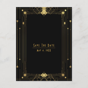 Carte Postale Faire-part Gold Black Deco Gatsby Roaring 20's Enregistrer la