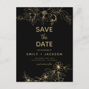 Carte Postale Faire-part Gold Black Modern Elegant Sauvez la date Floral