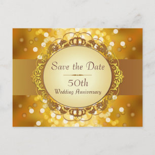 Carte Postale Faire-part Gold Bokeh Enregistrer la date 50e anniversaire