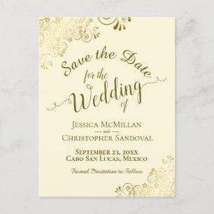 Carte Postale Faire-part Gold Calligraphy Wedding Save the Date Cream