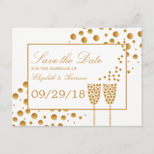 Carte Postale Faire-part Gold Champagne Bubbles Mariage Enregistrer La Date