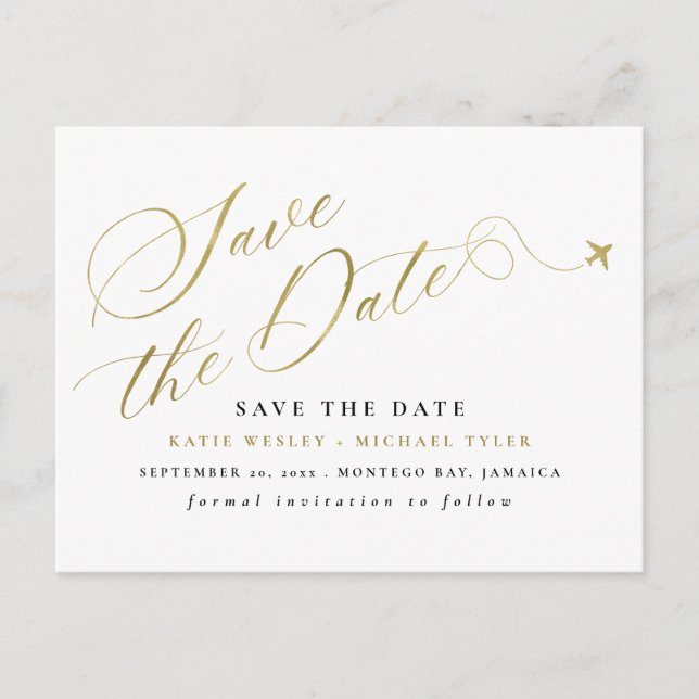 Carte Postale Faire-part Gold Destination Wedding Enregistrer la date (Devant)