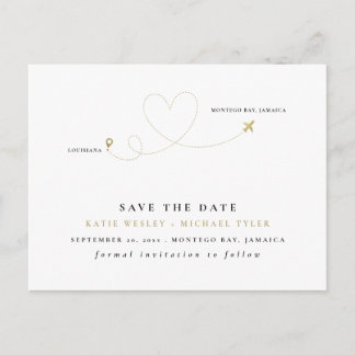Carte Postale Faire-part Gold Destination Wedding Enregistrer la date