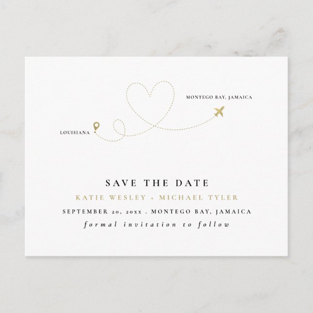 Carte Postale Faire-part Gold Destination Wedding Enregistrer la date (Devant)