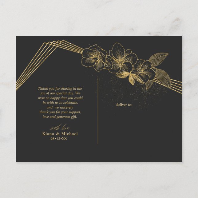 Carte Postale Faire-part Gold Dust & Outlines Merci Black/Gld ID835 (Dos)