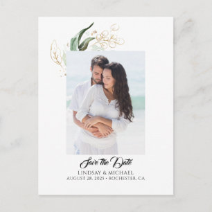 Carte Postale Faire-part Gold Feuille Green Save the Date Photo Annonce
