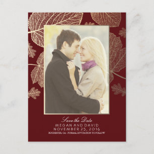 Carte Postale Faire-part Gold Feuilles Fall Burgundy Photo Save the Date