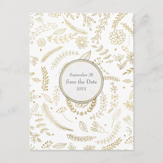 Carte Postale Faire-part Gold Floral Feuille Mariage rustique Enregistrer l (Devant)