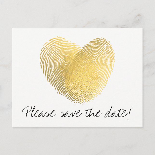 Carte Postale Faire-part Gold Foil Heart Fingerprint Enregistrer la date (Devant)