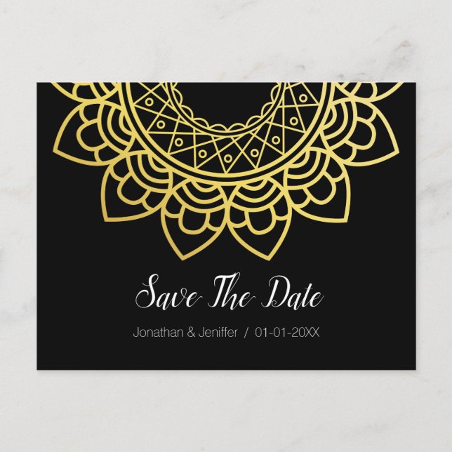 Carte Postale Faire-part Gold Foil Mandala Flower Enregistrer La Date (Devant)