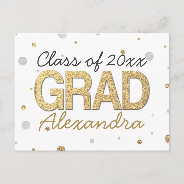 Carte Postale Faire-part Gold Foil Parties scintillant Confetti Graduation  (Devant)