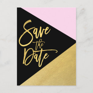 Carte Postale Faire-part Gold Foil rose noir moderne Script Enregistrer la