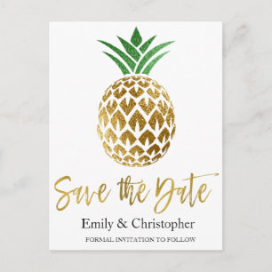 Carte Postale Faire-part Gold Foil Script Wedding Enregistrer la date Anana