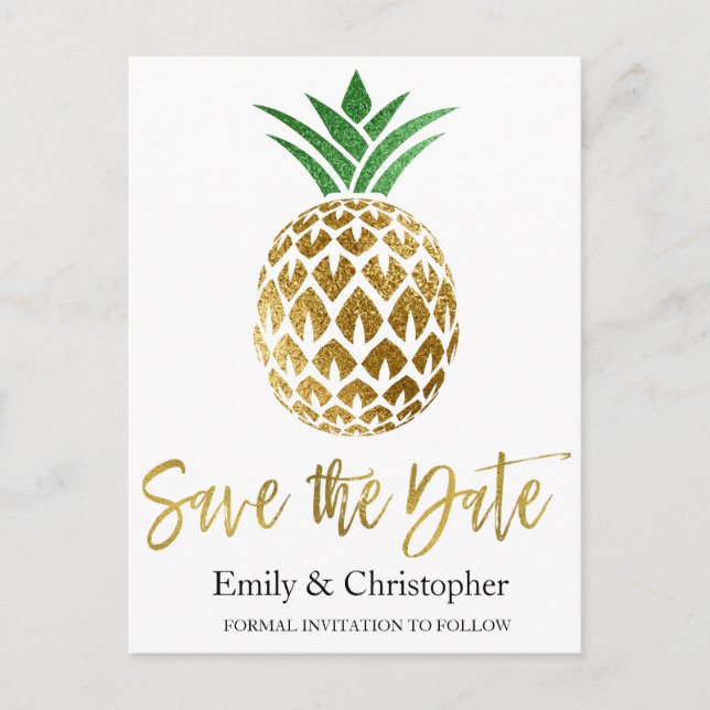 Carte Postale Faire-part Gold Foil Script Wedding Enregistrer la date Anana (Devant)