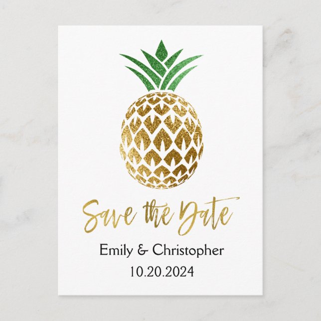 Carte Postale Faire-part Gold Foil Script Wedding Enregistrer la date Anana (Devant)